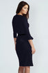 Dark Blue Long Sleeve Belted Peplum Midi Dress